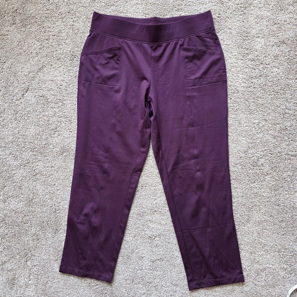 Denim & Co LP Petite Active Fleece Back Straight Leg Pants Deep Purple L A342730